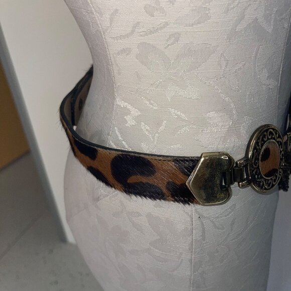 Streets Ahead Vintage Womens Belt Size Large Brown Pony Hair Brass Layered - Picture 2 of 16